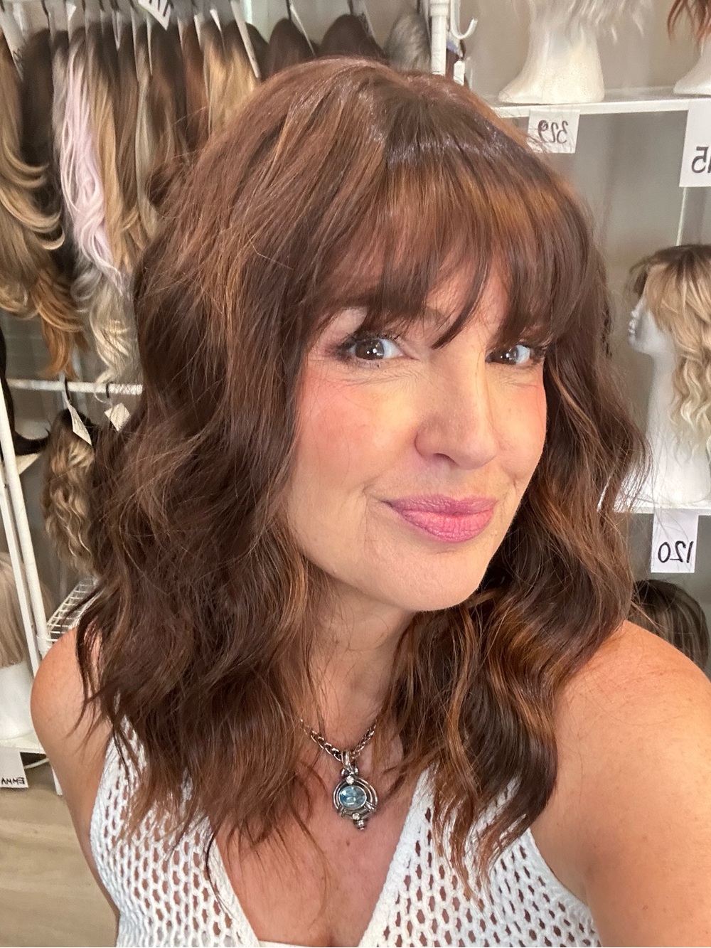 403 Brown Auburn-tone w/ Highlights Short Wavy Short Bang Shoulder Synthetic wig